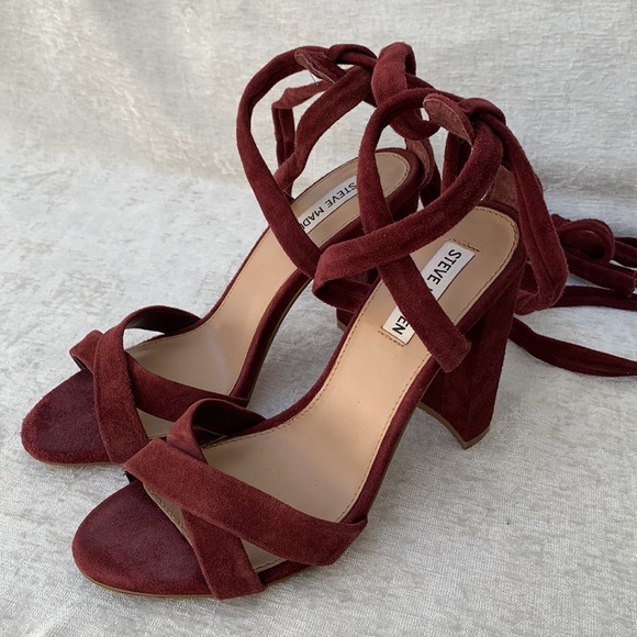 Steve Madden Burgundy Suede Ankle Wrap Around Straps Criss Cross Heels - Picture 4 of 11